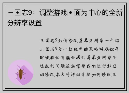 三国志9：调整游戏画面为中心的全新分辨率设置